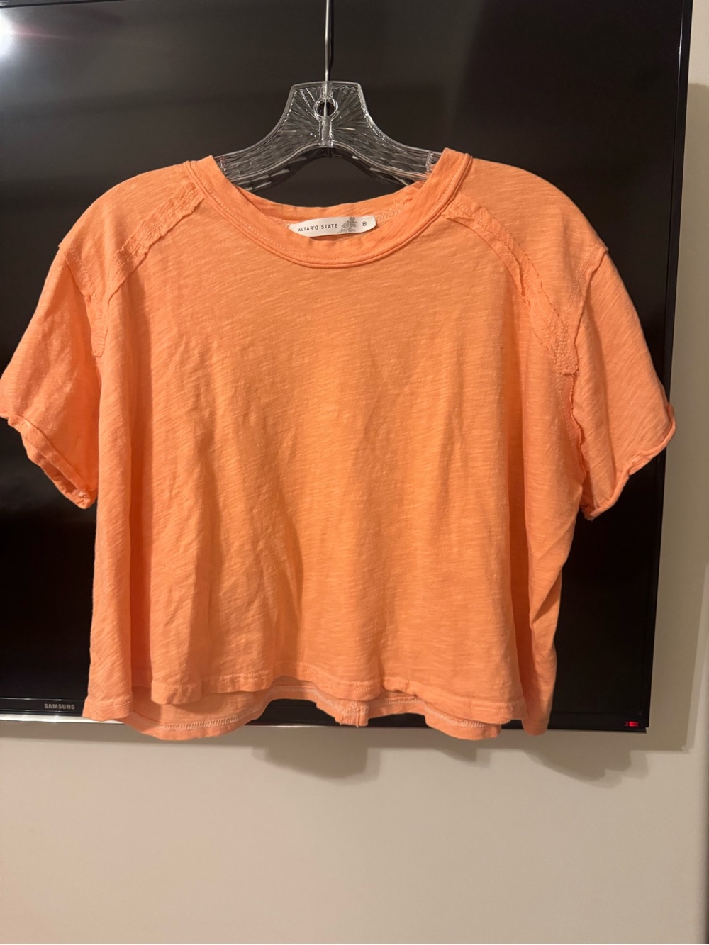 Altar'd State Peach Cropped Slub Crewneck Tee